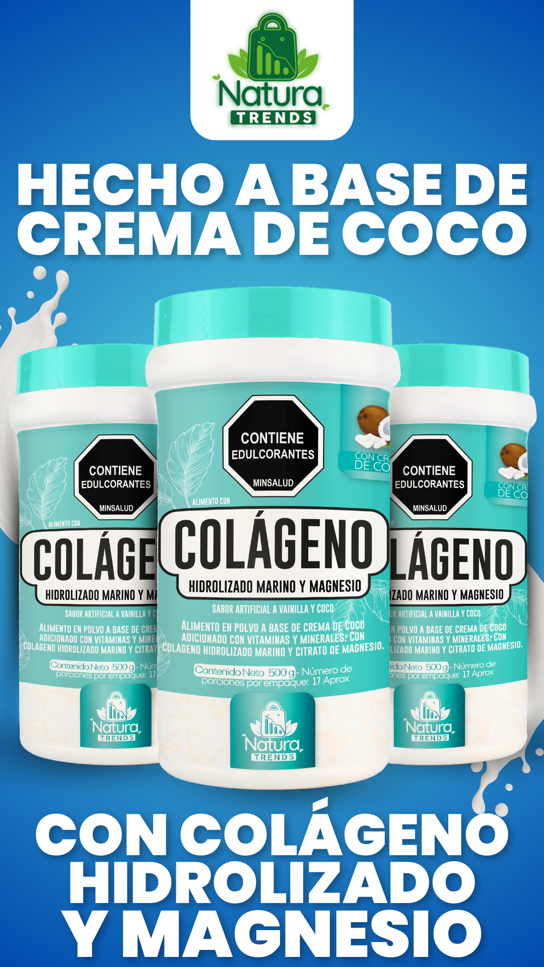 Hecho a base de crema de coco con colágeno hidrolizado y magnesio